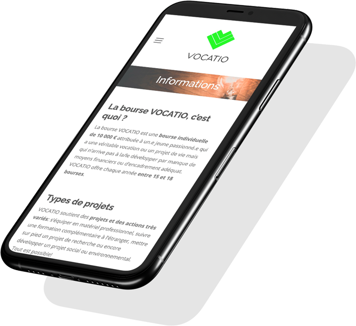 Site internet mobile de la Fondation Vocatio designé par l'agence web Poush