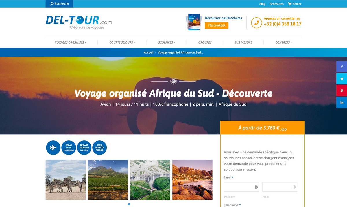 Site web des Voyages Del-Tour créé par l'agence web Poush