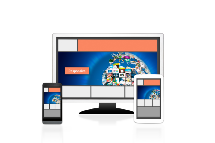 trois interfaces : mobile, tablette et ordinateur pour montrer le responsive design de la page d'accueil d'un site web