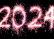 Année 2024 lumineux, style feu d'artifice, sur un fond noir