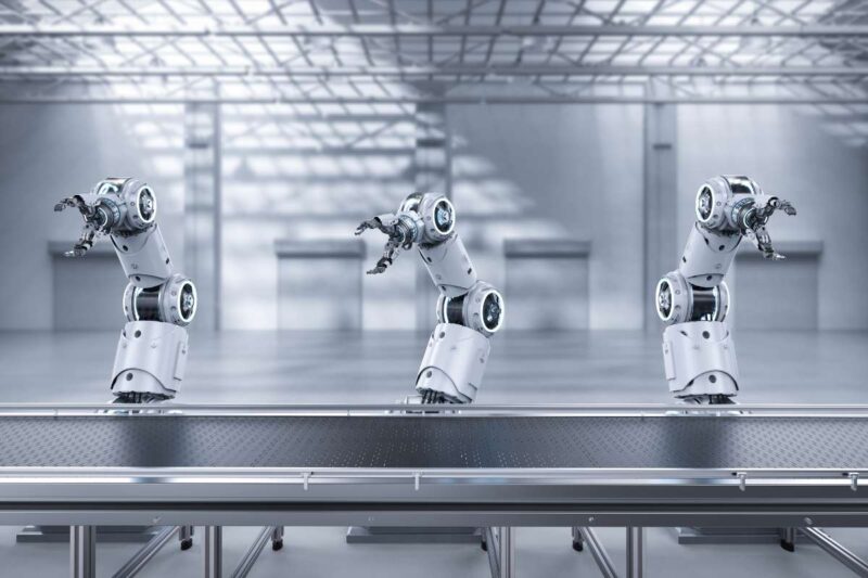 Chaine de montage avec des robots pour illustrer l'automatisation