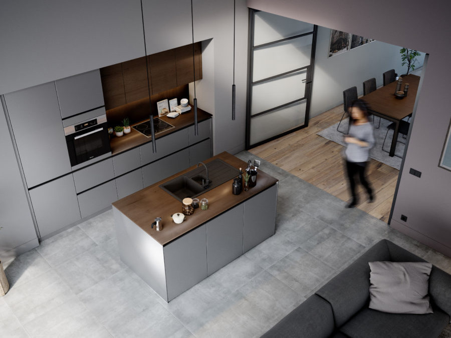 L'intérieur d'une cuisine eggo dans une maison moderne