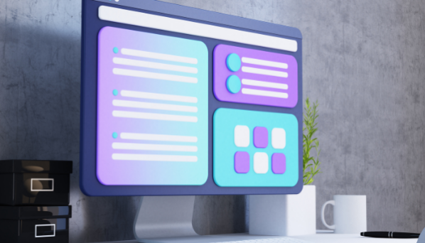interface d'un ordinateur avec ces bloc de différentes couleurs pour montrer l'expérience utilisateur