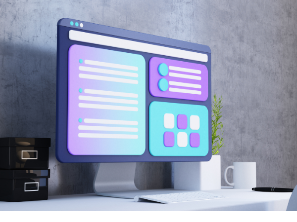 interface d'un ordinateur avec ces bloc de différentes couleurs pour montrer l'expérience utilisateur