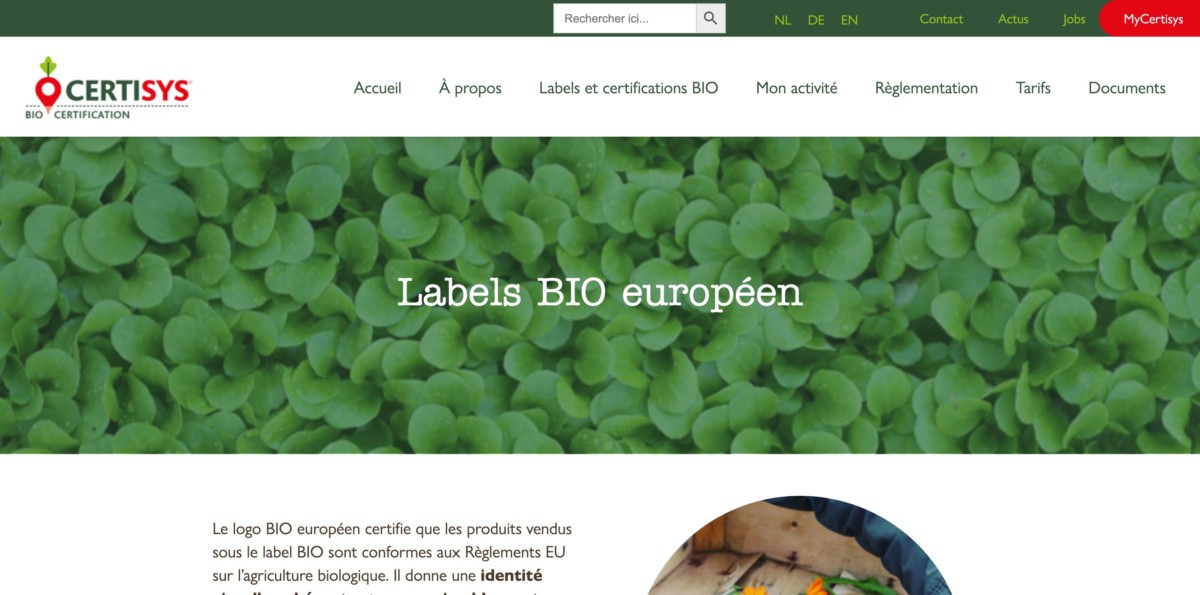 Visuel de la page label bio européen de Certisys