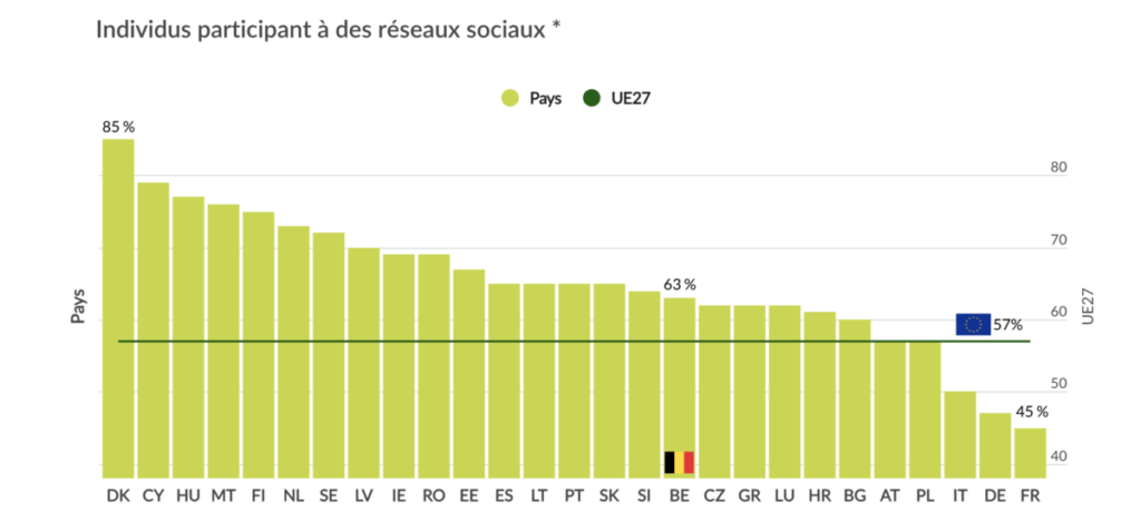 Graphique sur le pourcentage d'individus participant à des réseaux sociaux