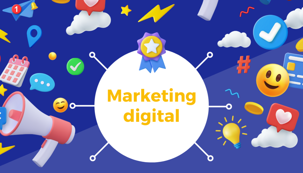 Icônes 3D autour du marketing digital