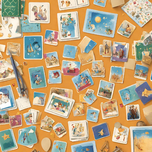 Jeu Memory avec les cartes éparpillées sur la table