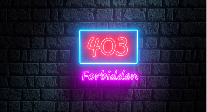 Chiffre 403 avec le mot Forbidden qui sont illuminés en rouge, bleu et rose