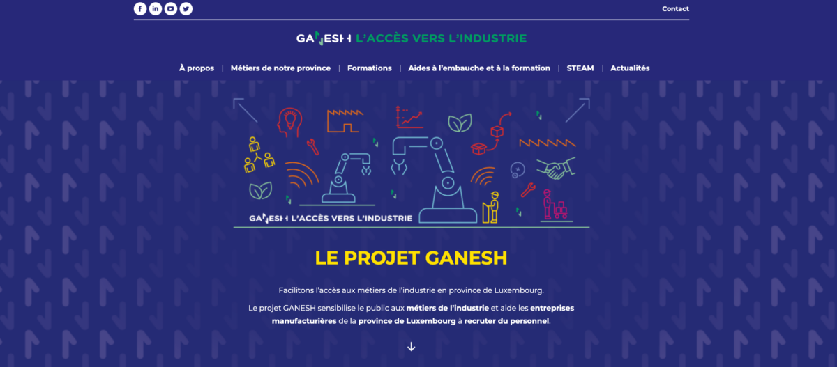 La page d'accueil du site web de Ganesh, une entreprise axée sur les métiers de l'industrie