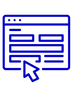 Le pictogramme d'un formulaire de contact de couleur bleu avec une flèche qui pointe vers le formulaire