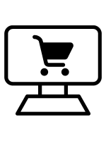 Le pictogramme qui représente l'e-commerce avec un ordinateur et un cadie pour faire ses courses