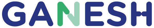Le logo de l'entreprise Ganesh avec les lettres en bleu et vert raccourci