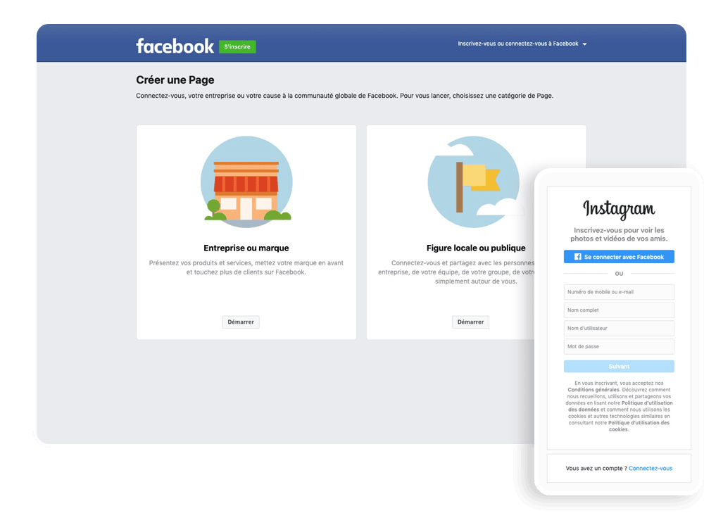 Créer une page facebook et instagram