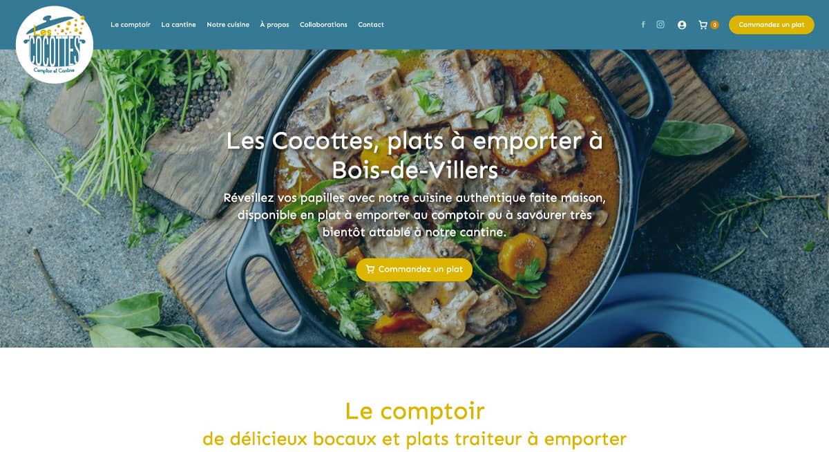 Apercu de la page d'accueil du site web "Les Cocottes", réalisé par l'agence Poush