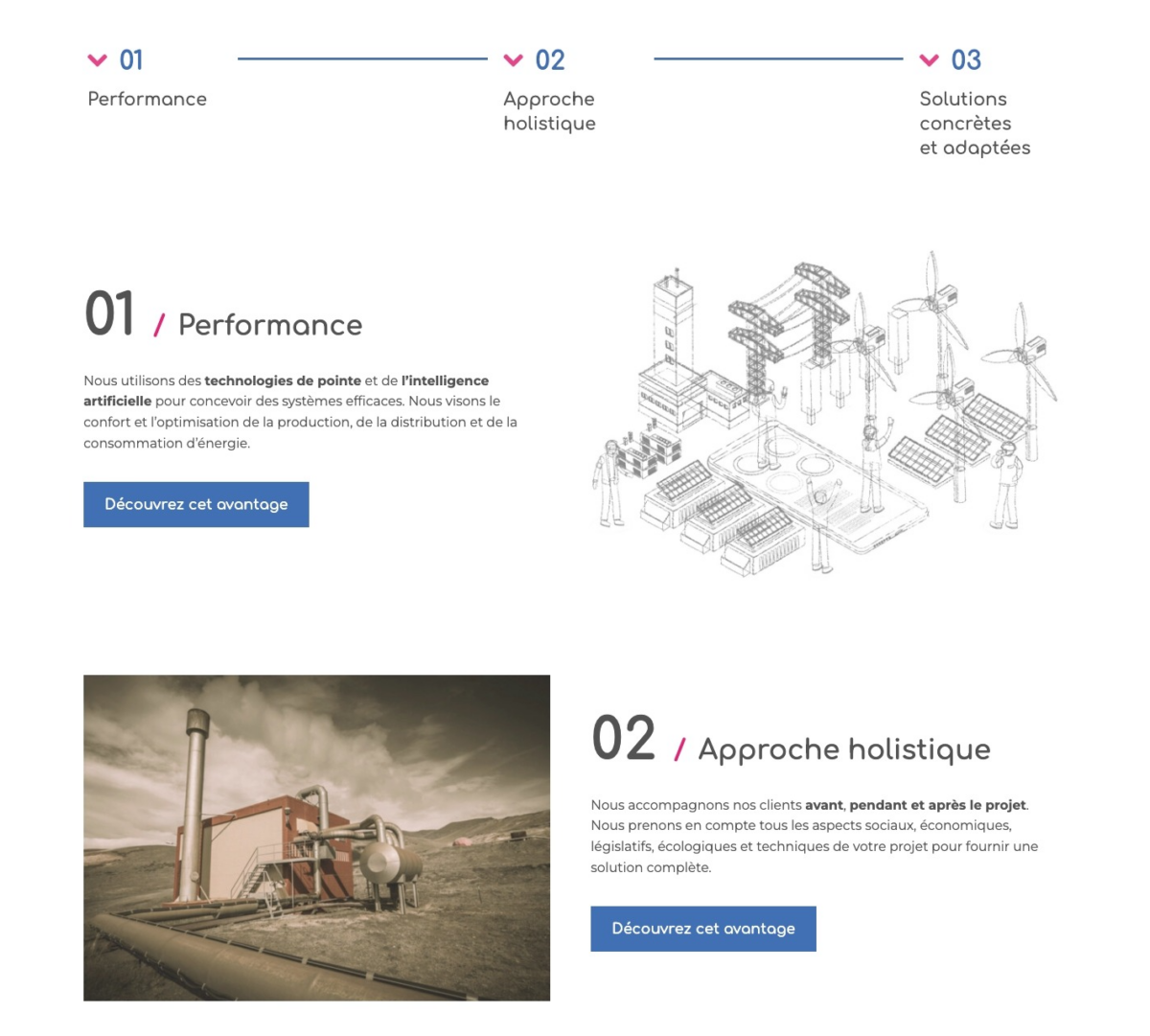 La page d'accueil du site web de Resolia, un bureau d'étude expert en transition énergétique