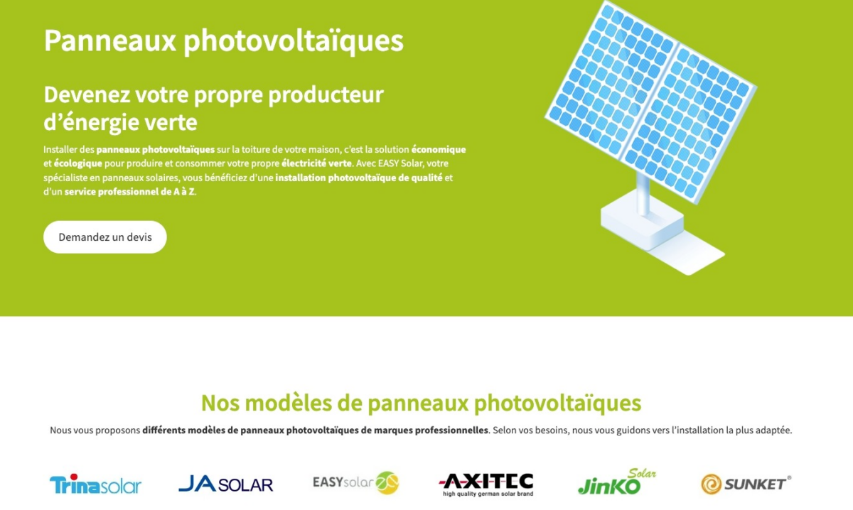 La page panneax-ux photovoltaïques du site web de Easy Solar