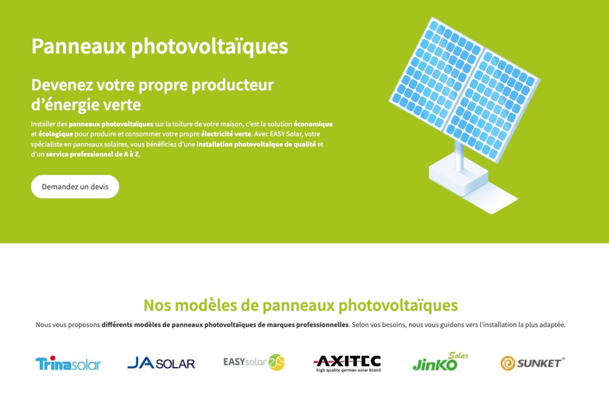 La page panneax-ux photovoltaïques du site web de Easy Solar