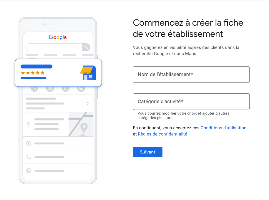 Démarrer création fiche Google Business Profile