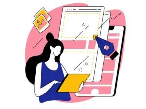 Illustration d'une femme sur une tablette en train d'optimiser l'UX d'un site web