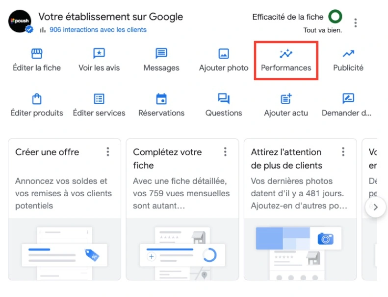 Performances des fiches Google Business Profile