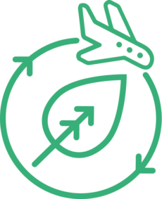 Pictogramme d'une feuille et d'un avion pour une agence de tourisme responsable