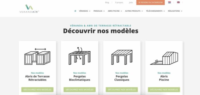 Ancienne page d'accueil du site Verandair