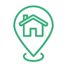 Pictogramme d'une maison dans une pointer de carte géographique